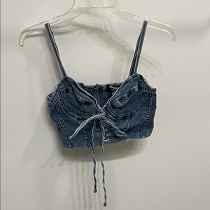 Dolls Kill Denim Lace-Up Crop Top